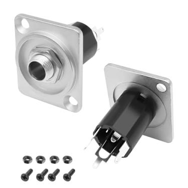 Imagem de MEIRIYFA Soquete de montagem em painel de áudio estéreo de 6,35 mm, D-Type 1/4 polegada TRS/TS fêmea conector de áudio estéreo painel/suporte de chassi para microfone alto-falante amplificador mixer
