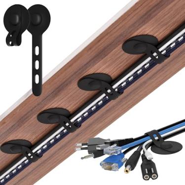 Imagem de Nearockle Gerenciamento de cabos sob a mesa, organizador de cabos de silicone autoadesivo ajustável, suporte de cabo resistente reutilizável sob a mesa para escritório, casa, escola (20 peças - preto)