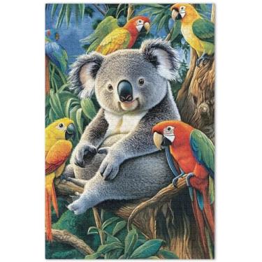 Imagem de Coalas Papagaios Pássaros Quebra-cabeças Tropicais 500 Peças para Adultos Presentes para Elefante Branco Jogo Personalizado Colorido Impressão de Arte Animal, 50 x 37 cm