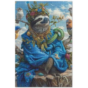 Imagem de Quebra-cabeça bichos fofos preguiça 500 peças para adultos, amigos, família, jogos, presentes, quebra-cabeça, cena de outono, brinquedo para a família, obra de arte, 51 x 35 cm