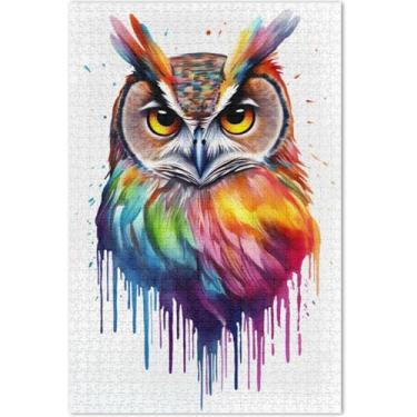 Imagem de Quebra-cabeças com estampa de coruja arco-íris em aquarela 500 peças para adultos pintura de arte floral natureza quebra-cabeça amigos família jogos presentes