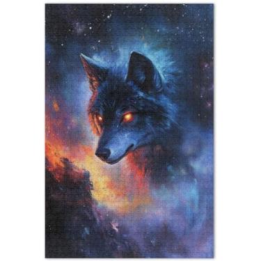 Imagem de Quebra-cabeça para adultos com pintura de lobo, 500 peças, presentes tecnológicos, natureza, flores, pintura animal, 51 x 35 cm