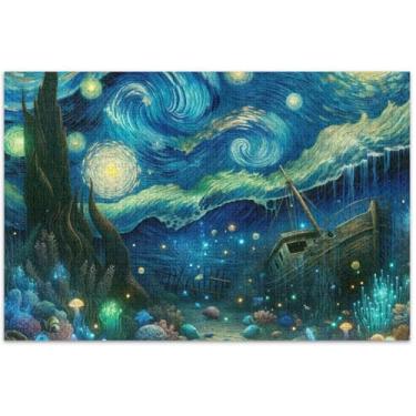 Imagem de Quebra-cabeças Noite Estrelada Mundo Subaquático 500 Peças para Adultos Pintura de Belas Artes Prime Puzzles Presentes de Festa Elefante Branco, 50,5 x 14,9 polegadas