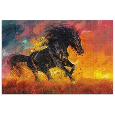 Imagem de Quebra-cabeça de cavalo de ouro preto para adultos, 500 peças, presentes engraçados, para adultos, brinquedo de arte