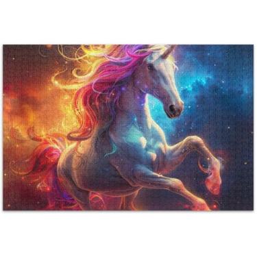 Imagem de Quebra-cabeças para adultos com estampa de unicórnio colorido, 1000 peças, presentes de jogos de família, quebra-cabeças difíceis, arte de decoração de casa, 75 x 40 cm