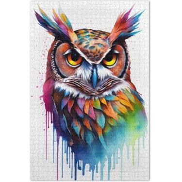 Imagem de Quebra-cabeça de coruja arco-íris aquarela, 500 peças para adultos, amigos, família, jogos, presentes, quebra-cabeça colorido, arte, jogo de arte