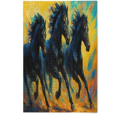 Imagem de Watercolor Black Horse Animal Jigsaw 1000 Piece Puzzle Adults, White Elephant Fun Art Puzzles Adults Family Game Artwork, 1000 Pieces, 29.5" x 19.7"