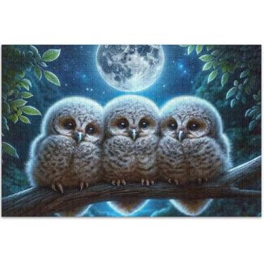 Imagem de Corujas pássaros fofos floral 1000 peças quebra-cabeça adultos arte brinquedo pintura exclusivo quebra-cabeças presentes para jogo de elefante branco, 75 x 40 centímetros