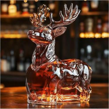 Imagem de Garrafa de uísque em forma de veado garrafa de vidro de 113 g, lindo frasco de licor de animal gravado novidade coleção de bar para casa, presente para homens, pai, marido e amantes de uísque