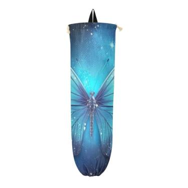 Imagem de Borboleta azul com um suporte de saco plástico estrelado, suporte de saco de plástico para armário, recipiente de armazenamento de sacola de compras
