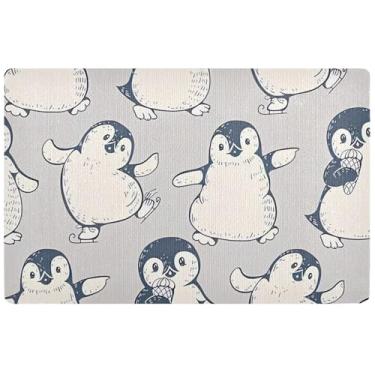 Imagem de TSENQUE Tapetes de porta personalizados com pinguins fofos à prova d'água, tapete de boas-vindas absorvente lavável para entrada interna de casa 81 x 50 cm