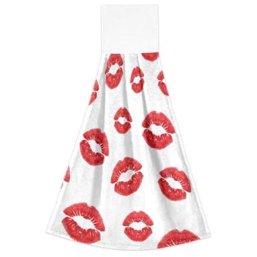 Imagem de Batom vermelho ousado beijo branco primavera toalhas de mão com laço para pendurar forno ultra absorvente toalha de dedo conjunto de 2, toalha de mão de cozinha decorativa 18,2 x 14 polegadas