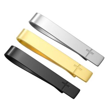 Imagem de GWD Clipes de gravata de aço inoxidável para homens, cores clássicas, presente ideal para pai, marido, namorado, negócios, casamento, clipe de gravata com caixa de presente, prata, preto, dourado