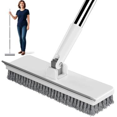 Imagem de Purexa Escova de limpeza de chão com cabo longo de 139 cm, esfregão e rodo 2 em 1, cerdas rígidas para limpar banheiros, chuveiros, azulejos e pisos de garagem