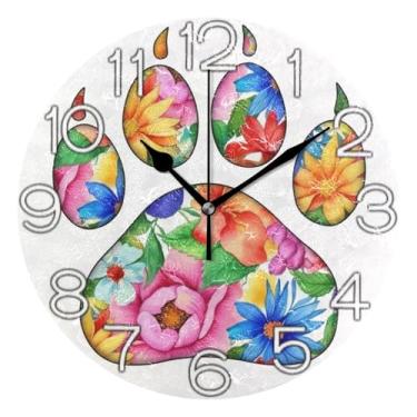 Imagem de GAIGEO Relógio de parede analógico decorativo com estampa de pata de gato colorido, relógio de cozinha, funky alimentado por bateria, arte de parede boho, decoração de casa, 25 cm, ponteiros pretos