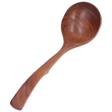 Imagem de Generic Colher de Mingau de Madeira Durável e Leve para Cozinha Doméstica, Concha de Sopa de Madeira de Acácia, Ferramenta de Catering para Adultos e Crianças (Colher de gancho curva média)