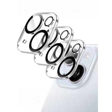 Imagem de Protetor de lente de câmera, pacote com 3 de vidro temperado para iPhone 15, dureza Ultra HD, antiarranhões, proteção de lente de câmera compatível com capa