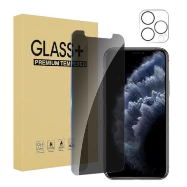 Imagem de Pacote com 1 protetor de tela de privacidade para iPhone 11 Pro [5,8 polegadas] + 1 pacote com protetor de lente de câmera, película de vidro temperado privada antiespião, [dureza 9H] - HD