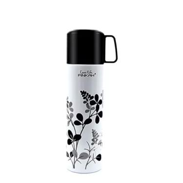 Imagem de Frasco de aço inoxidável isolado a vácuo de 370 ml/500 ml - Caneca de café portátil de viagem com alça garrafa térmica de parede dupla (flor de lavagem de tinta)