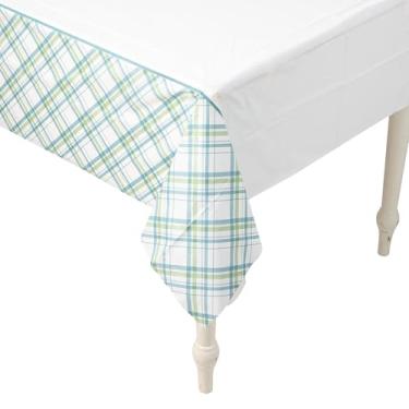 Imagem de Fun Express Toalha de mesa de plástico descartável retangular azul ardósia e xadrez sálvia