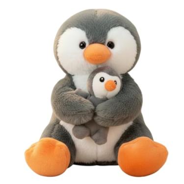 Imagem de Pelúcia Mãe com Filhote Abraçado Animal Fofo Presente Infantil (Pinguim com Filhote)
