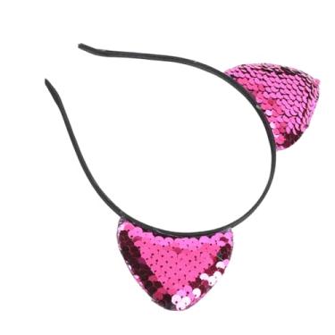 Imagem de Generic Faixa de Cabeça de Lantejoulas Reversível para Festa, Decoração de Cabelo Feminino, Argola de Orelha de Gato Brilhante, Chapéu de Gatinho de Ferro, 1 Peça (Rosa Vermelha)