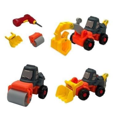 Imagem de Kit Trator Escavadeira Guincho Rolo 3 em 1 Parafusadeira Diversão Brincadeira Presente Criança Adulto Unissex