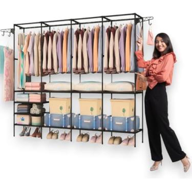 Imagem de Guarda Roupa Dobrável Estilo Closet Aberto Organizador de Roupas Desmontável com Cabideiro Arara Organizadora 4 Colunas