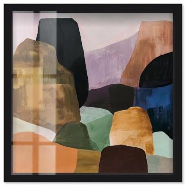 Imagem de Stacked Rocks IV Shadowbox Print Taupe Boho Wall Art por Art Remedy, moldura preta, 63 x 63 cm