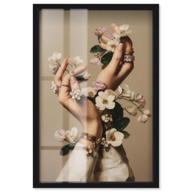 Imagem de Blossoming Dreamer Shadowbox Print Floral Glam Wall Art por Art Remedy, moldura preta, 43 x 63 cm