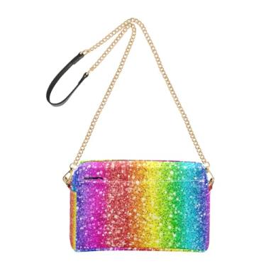 Imagem de Bolsas femininas bolsa transversal para celular alça de corrente de couro PU bolsa de ombro arco-íris glitter cores gradientes