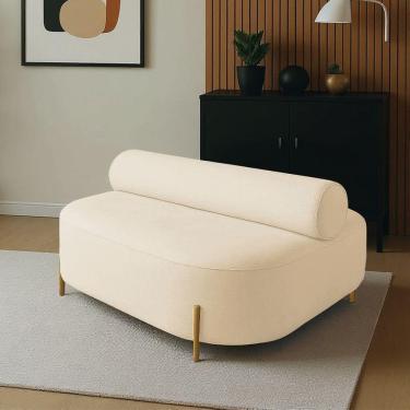 Imagem de Sofá Sala Ilha Orgânico E 1 Poltrona 125cm éden Pé Aço Dourado Bouclê Bege E03 - D`rossi