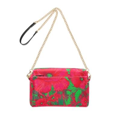 Imagem de Joitme Bolsa tiracolo feminina de ombro com imagem térmica flores vermelhas para celular bolsa de ombro de couro PU com alça de corrente