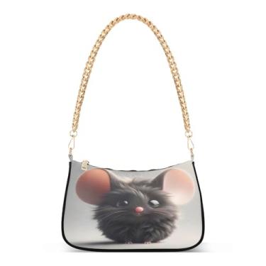 Imagem de Linda bolsa de ombro de corrente cinza animal, bolsa Hobo de poliéster com grande capacidade e impressão artística para uso diário ou festa