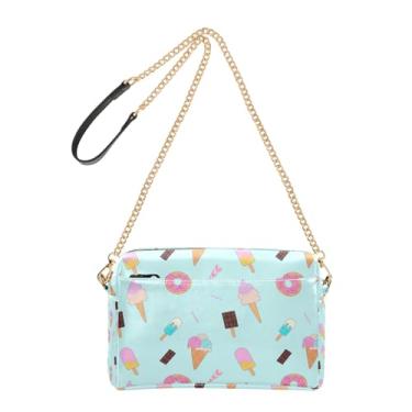Imagem de Joitme Bolsa feminina com desenho animado azul sorvete donut bolsa tiracolo para celular bolsa de ombro de couro PU com alça de corrente