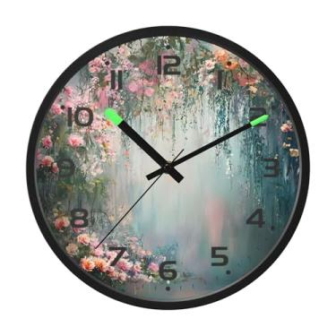 Imagem de SEHANY Relógio de parede vintage com flores de videira silencioso, sem tique-taque, relógio redondo operado por bateria, controle de som, luz noturna, relógios de parede para sala de estar, cozinha