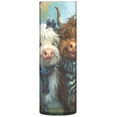 Imagem de Lindos vasos cilíndricos decorativos de vacas Highland Cows para flores, vasos altos para flores, decoração de quarto moderno floral personalizado, 30 cm x 9,9 cm