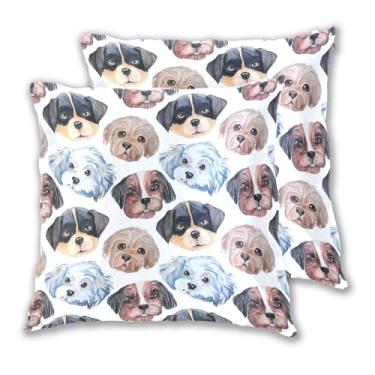 Imagem de Joitme Conjunto de 2 almofadas de almofada de decoração de sofá de animais em aquarela de cachorro fofo brincalhão, decoração de almofadas de sala de estar, 40,6 x 40,6 cm, 2 peças