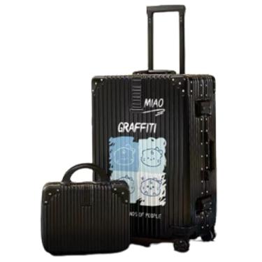 Imagem de Mala de mão com moldura de alumínio com mochila, mala de policarbonato sem zíper com rodas, com rodas, cadeado com senha (preta 66 cm)