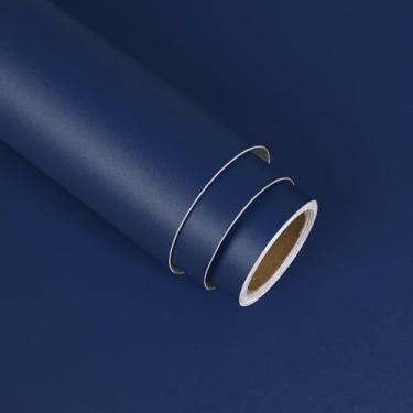 Imagem de VaryStyle Papel de parede azul marinho de 39.9 cm x 299.7 cm cor sólida azul para quarto banheiro impermeável removível vinil autoadesivo fosco marinho papel de contato para armários gavetas mesa