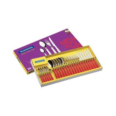 Imagem de Faqueiro 24 Peças Tramontina New Kolor em Aço Inox - Vermelho