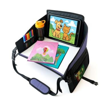 Imagem de Bandeja de viagem infantil para assento de carro - Roxa - A mesa de colo essencial para viagem com suporte removível para tablet, armazenamento embutido e painéis estabilizados, bandeja de carro