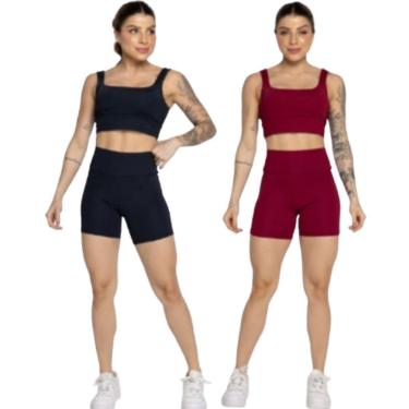 Imagem de KIT 2 Conjunto Top Alça Grossa e Short Smart Serra e Mar Alta Compressão Academia Moda Fitness-Feminino