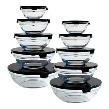 Imagem de Jogo de Potes de Vidro Redondos com Tampa - Bela Flor, 10 Unidades, Pr