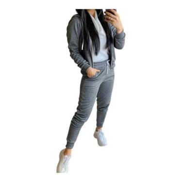 Imagem de Conjunto inverno Moletom Flanelado com ziper e Capuz Feminino - Dineia