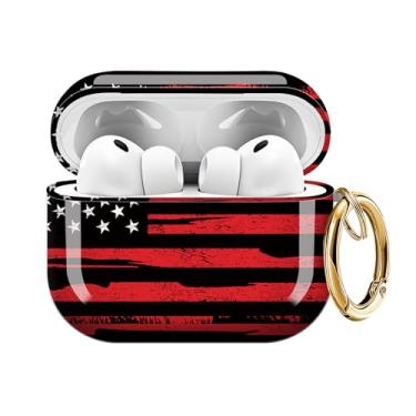 Imagem de Capa compatível com AirPods Pro 3 (2025) TPU macio com chaveiro dourado fofo capa de tinta leopardo para meninas e mulheres para Airpod Pro 3 - bandeira americana