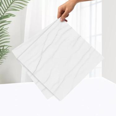 Imagem de Lareko Azulejos de vinil adesivos de vinil autoadesivos à prova d'água e autoadesivos, piso laminado para Kichen, banheiro, sala de jantar (branco X cinza)