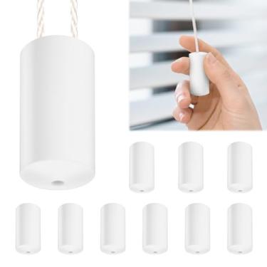 Imagem de 10 maçanetas de cordão para persianas, design antiestrangulamento, cordão branco, cordão de plástico, pingente, ponta de puxar, 3,5 x 1,5 cm, puxadores de bola pendurados para cortinas romanas (10