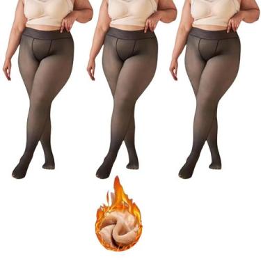 Imagem de Kit 3 Meias Calça Peluciada Plus Size Feminina Forrada Translucida Lã 