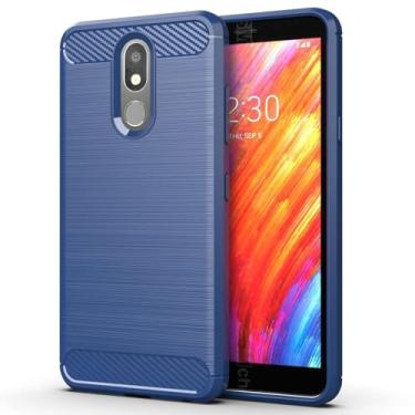 Imagem de Capa para LG Aristo 4 Plus Capa,Material de fibra de carbono,Macio antiderrapante,anti-óleo,Proteção total de capa de telefone compatível com LG Aristo 4 Plus-Blue